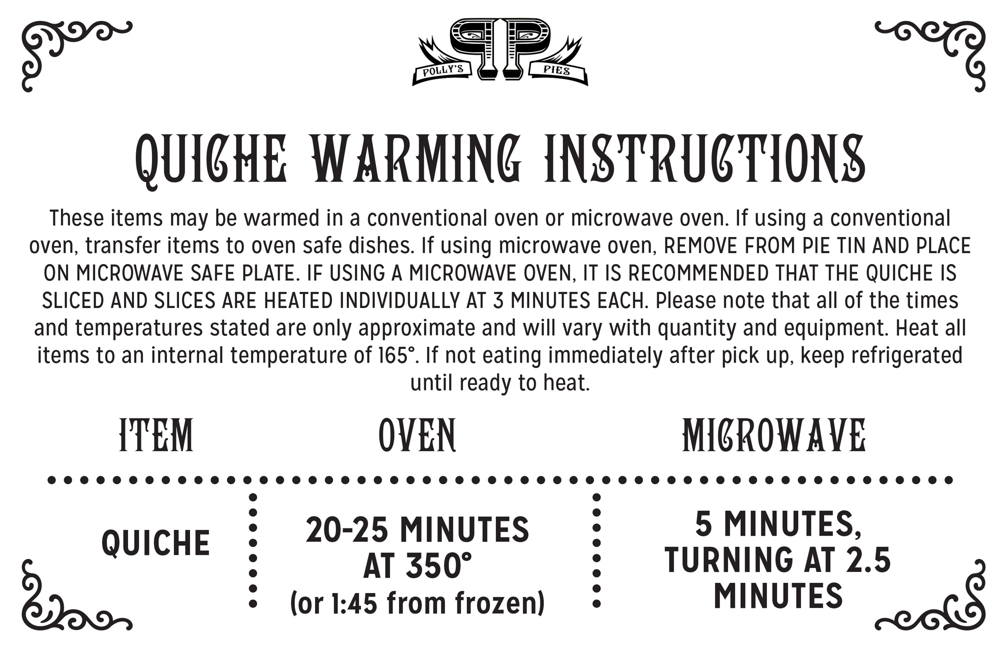 Quiche warming instructions 2