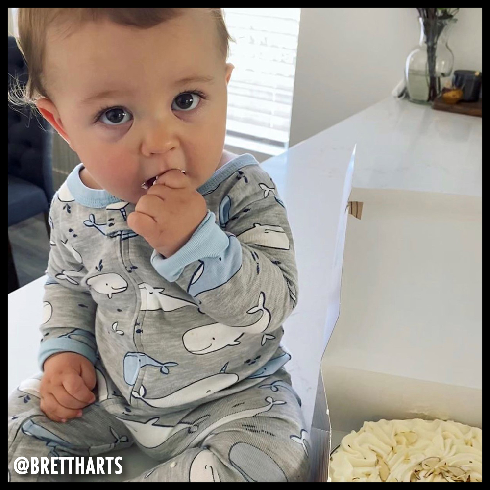 Baby enjoying a Polly's Pies Pie. Image from @brettharts