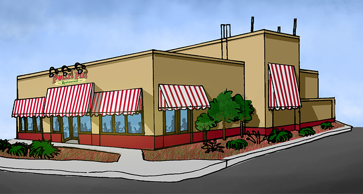 Illustration of restaurant exterior