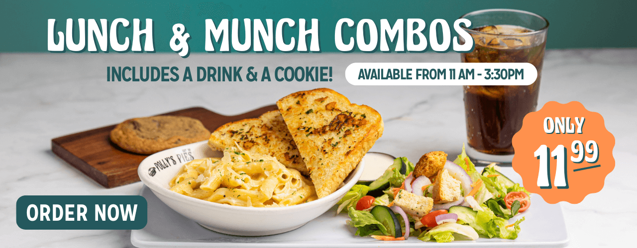 Lunch and Munch combos. Includes a drink and a cookie! Only $11.99. Available from 11am to 3:30pm. Order Now.